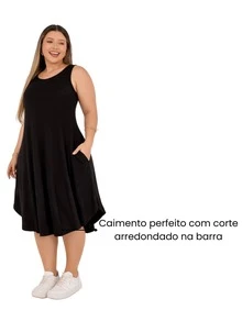 Women's Plus Size Midi Knit Tank Dress With Pocket, Lightweight And Comfortable Fabric, Versatile - Black - View 7