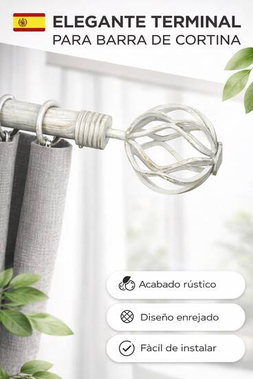 VISTE TU HOGAR Remate para Barra de Cortina 20 mm de Hierro Diseño Bola Calada Ondulada – Juego de 2 Piezas con Material de Fijación, 5 Colores