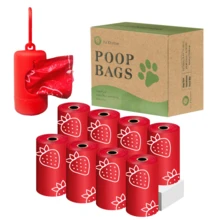 Pet Rhythm 草莓香味狗便袋 - 630 个装红色宠物粪便袋，带分配器，超大号 13x9 英寸防漏香味袋，适用于遛狗和猫砂盆 - 查看 10
