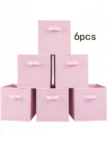 1/3/6pcs Pink Foldable Clothes Storage Boxes Without Lid, Durable Breathable Non-Woven Fabric Stackable Closet Organizer Bins, Space-Saving Collapsible Storage Boxes For Home, Apartment, Dorm Daily Use - Pink - View 14