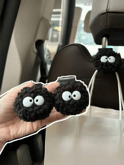 2pcs Cute Small Coal Ball Shape Car Seat Back Hook, Headrest Storage Box, Food Bag Holder, Car Decor Hanger
