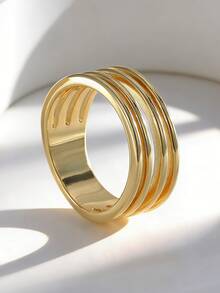 Charm-In Layered Chunky 18K Gold Plated Ring | Bold Minimalist Fashion Ring For Women | Perfect For Stacking & Daily Wear - Gold - View 2