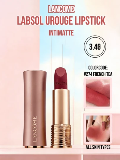Lancôme Lancome L'Absolu Rouge Intimatte Ruj #274 French Tea (Büyük boy 3.4g, Mini boy 1.5g), Bulanık Mat Bitiş, Uzun Süre Kalıcı ve Nemlendirici Ruj, Kremsi Dokusu Dudaklarda Erir, Kadifemsi Yumuşak Mat, Nemlendirici Formül, Lüks Altın Tüp, Kadınlar İçin Mükemmel Hediye, Doğum Günü, Sevgililer Günü, Noel, Yıldönümü, Kadınlar ve Güzellik Severler İçin, Randevu Gecesi ve Günlük Kullanım İçin Mükemmel, Makyaja Yeni Başlayanlar İçin Kolay Uygulanır