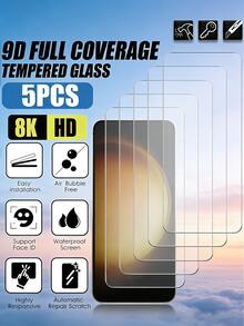 防震钢化玻璃屏幕保护膜 5片装 高清钢化玻璃屏幕保护膜 兼容三星 Galaxy S26/A57/A26/A16 5G/A15/A14/A54/A55/A52 兼容小米 15T 兼容 Note 15 14 13 12 兼容华为 兼容荣耀 600 Lite 易于安装，防刮耐磨，兼容手机壳，高清透明，屏幕保护膜，手机配件 生日周年纪念礼物 - 無色 - 查看 100