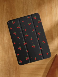 Cherry & Minimalist Pattern Tablet Protective Case, Compatible With IPad 9.7/10.2/10.5/10.9/12.9/Pro 11 (10th Gen), Galaxy Tab S6 Lite 10.4, Provides Soft Shock-Proof Protection, Supports Smart Stand/Auto Wake/Sleep Function (Black) - Black - View 3