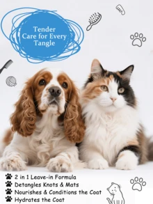 GJYC PET Bàn chải xốp gỡ rối lông thú cưng 2 trong 1 kèm dầu xả không cần xả - Dụng cụ chải chuốt thú cưng không mùi, gỡ rối chuyên nghiệp cho chó và mèo. - trắng - Xem 3