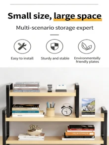 Multi-Tier Iron Storage Rack, Desktop Organizer Shelf, Small Office Desk Bookshelf, Display Rack, Desktop Storage Box, Bedroom Dorm Room Decor, Kitchen Countertop, Vanity Makeup, Desktop Organizer, Stainless Steel Multi-Function Household Spice Rack - White - View 10