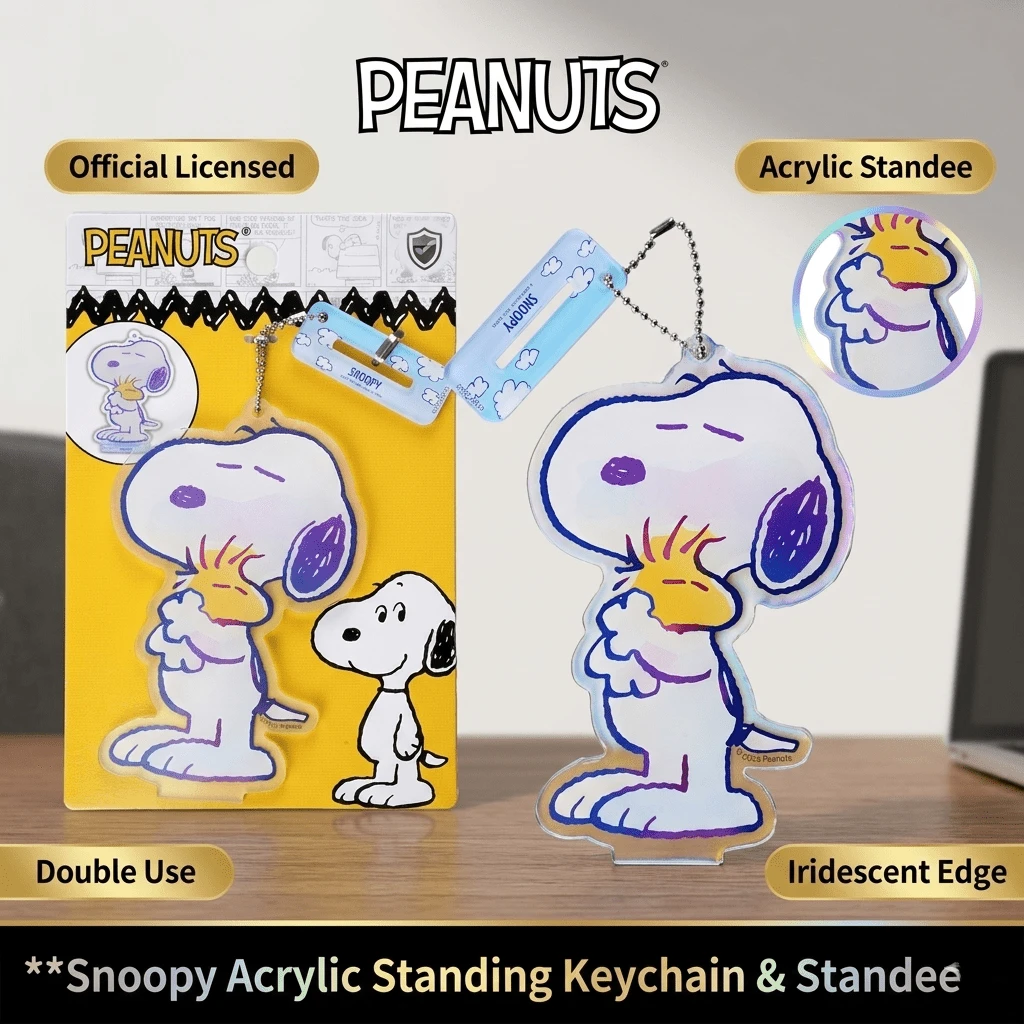 Peanuts 1个花生漫画官方授权亚克力立牌钥匙扣，炫彩极光边缘包包挂件，可爱花生漫画粉丝收藏礼品