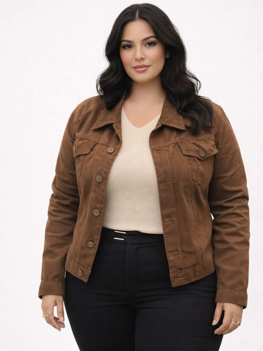 Plus Size Jacket 100% Cotton - 鏽棕色 - 查看 1