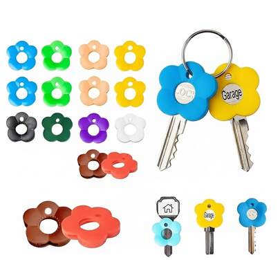 4/6/10/14/16/20 piezas Identificador de llave retráctil con diseño de flor colorida, llavero de silicona suave de 1,18 pulgadas, soporte de llaves lindo para organización del hogar y la oficina, uso diario y regalo de festival