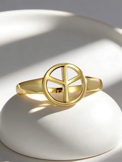 Charm-In Friedenszeichen 18K Goldplattierter offener Ring | Zierlicher Modeschmuckring für Frauen | Perfekt für tägliche Outfits & Freundschaftsgeschenke