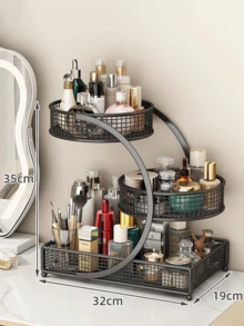 Luxury 3-Tier Rotating Cosmetic Storage Rack | Large Capacity Iron Wire Basket Makeup Organizer - Multicolor - View 16
