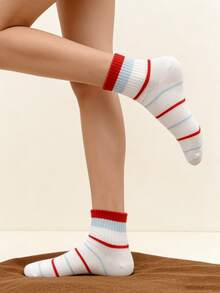 1/5 双春夏百搭薄款透气波点条纹可爱中筒短袜 - 彩色 - 查看 10