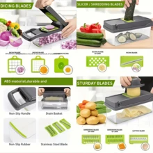 Bộ máy cắt rau củ đa năng 16 trong 1, được trang bị các dụng cụ cắt, thái lát, thái hạt lựu và ép đa chức năng. Đi kèm hộp đựng rau củ trong suốt, rổ lọc và tấm chắn bảo vệ tay, giúp tiết kiệm sức lao động và dễ dàng vệ sinh. - Nhiều màu - Xem 8