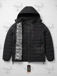 Men's Lined Thermal Jacket/Bobby Jacket, Nylon, With Removable Hood - Black - View 2