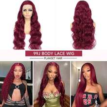 200% 密度蕾丝前假发，人发混纺，自然波浪，透明巴西原生发假发，13x4、5x5、13x6 蕾丝前假发，人发混纺，预先拔毛，带婴儿绒毛，女士款，酒红色，8-34 英寸 - SBUG - 查看 7