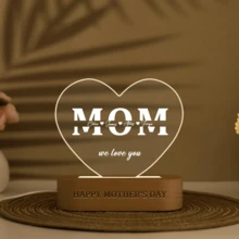 1 個 MOM Love 壓克力夜燈，桌面裝飾夜燈，母親節，可客製化愛心形狀燈，可客製化文字燈，個性化可愛生日禮物，節日禮物，臥室夜燈，母親節禮物，妻子/母親禮物 - 黃光 - 查看 5