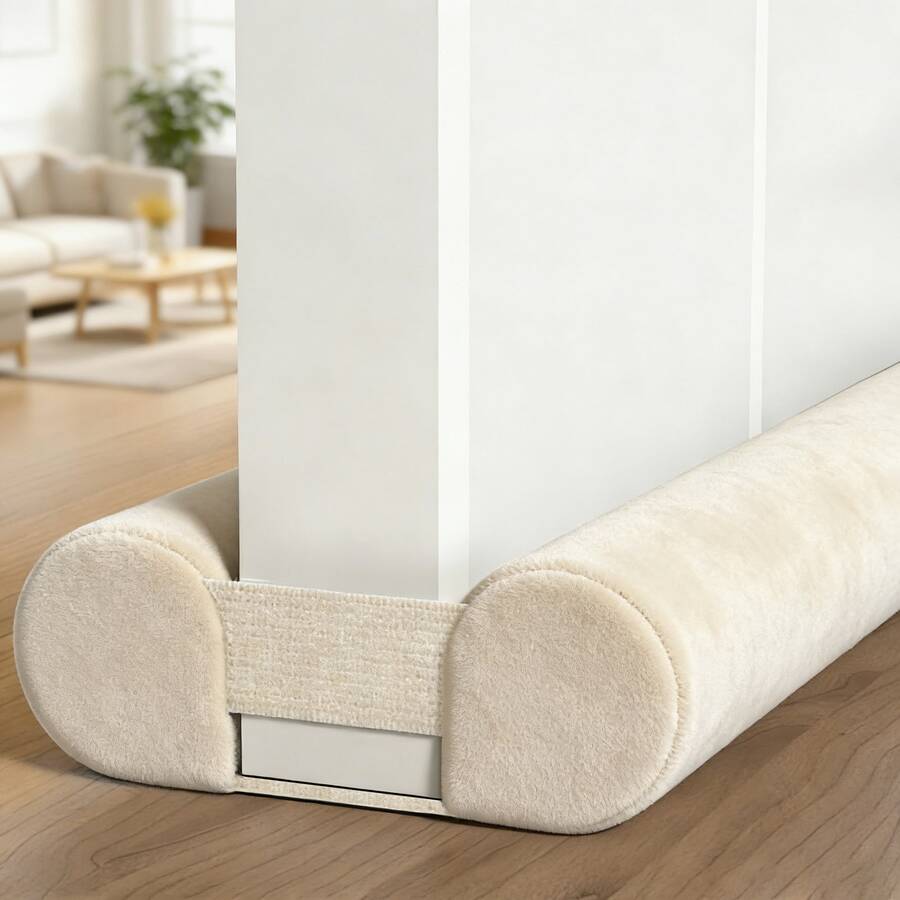 BKSAI 1pc Beige Door Draft Stopper, Modern Soft Fabric Cylindrical Design Without Adhesive, Windproof Soundproof Suitable For Home Office In Winter