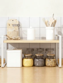 Multi-Tier Iron Storage Rack, Desktop Organizer Shelf, Small Office Desk Bookshelf, Display Rack, Desktop Storage Box, Bedroom Dorm Room Decor, Kitchen Countertop, Vanity Makeup, Desktop Organizer, Stainless Steel Multi-Function Household Spice Rack - White - View 2