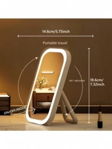 LED Makeup Mirror With Lights, 3 Lighting Modes, Foldable Portable, Dimmable Touch Screen, Folding Stand, Suitable For Dorm/Travel/Makeup/Office/Bedroom, 360° Rotation,USB Rechargeable, Long-Lasting Battery, Ideal Holiday Gift - Multicolor - View 6