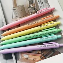 6pcs Colorful Inspirational Neutral Pens, Black Ballpoint Ink With Cute Rubber Grip, Suitable For Journals - Sets - View 2