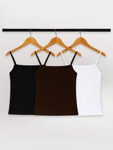 3-Piece Set: Basic Tank Top And Cropped Top In Spandex Fabric - New - Black/White/Chocolate - View 1