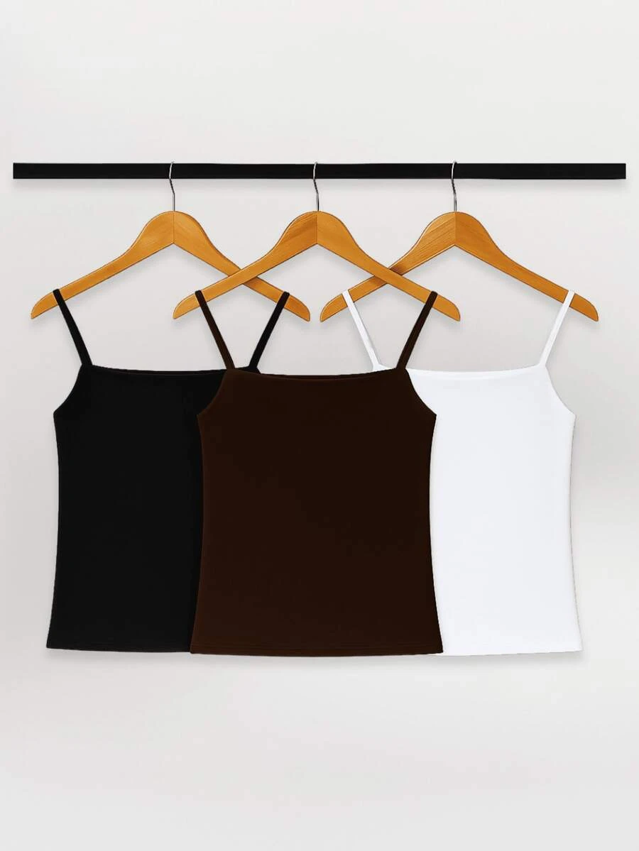3-Piece Set: Basic Tank Top And Cropped Top In Spandex Fabric - New - Black/White/Chocolate - View 1