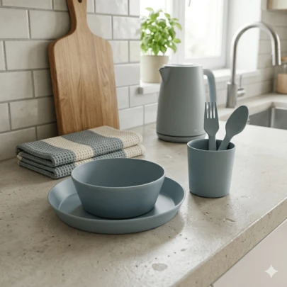 Multi-Piece Baby Tableware Set, Microwave & Dishwasher Friendly, Includes Plate, Bowl, Cup & Cutlery, Lightweight Durable Material, Ideal for Daily Feeding, Picnic & Travel, Modern & Stackable Design