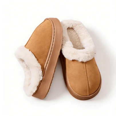 Women's Plush Lined Thick Indoor Slippers, Anti-Slip Comfortable Warm Shoes For Bedroom, Fabric Slippers For Autumn/Winter