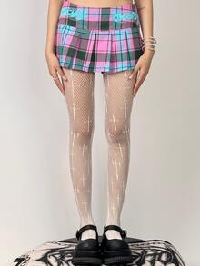 朋克风白色交叉网眼丝袜，Y2K性感镂空网格白色紧身裤，复古美学连裤袜 - 彩色 - 查看 5