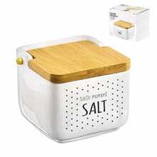 Tarro de Condimentos de Cerámica con Tapa de Madera, Recipiente de Cocina Antihumedad con Cuchara - Blanco - Ver 4