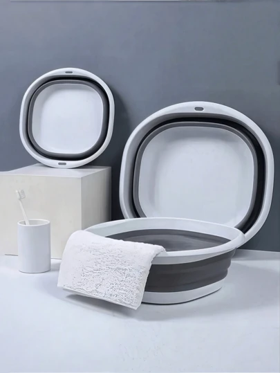 3-Size Collapsible Basin - Portable Plastic Foot/Hand Wash Tub, Multi-Functional Rectangular Bucket With Frame, Durable For Travel, Laundry, Dorm Use
