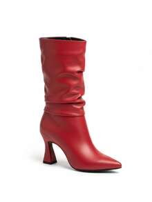 Women's Accordion-Style Mid-Calf Boot, Minimalist, Casual, Stylish - 紅色 - 查看 2