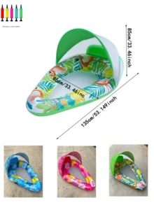 Inflatable Floating Lounger, Swimming Pool Floating Chair, Leaf Print Floating Bed, Vacation Floating Device, Thickened PVC Floating Chair, Mesh Breathable Floating Lounger. Made Of Thickened PVC Material, Wear-Resistant And Leak-Proof, And Durable. Fresh And Eye-Catching, With Built-In Sunshade Design For Effective Sun Protection. Equipped With Mesh Backrest And Seat Area, Breathable And Non-Slip For Comfortable Lying. - With Canopy - View 11