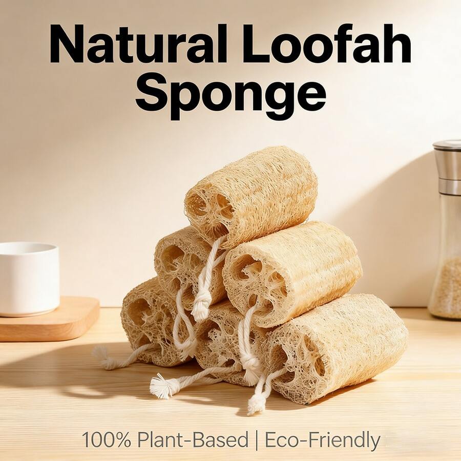 Natural Loofah Sponge Household Towel, Kitchen Cleaning Cloth, Dishwashing Brush, Scouring Pad - Best-Selling Cleaning Cloth.Kitchen Essentials,Household Items,Cleaning Supplies,Kitchen,Home Décor,Kitchen Gadgets,Baking Supplies,Bathroom Accesssories - 原色,附繩子 – 每包 1 件 - 查看 1