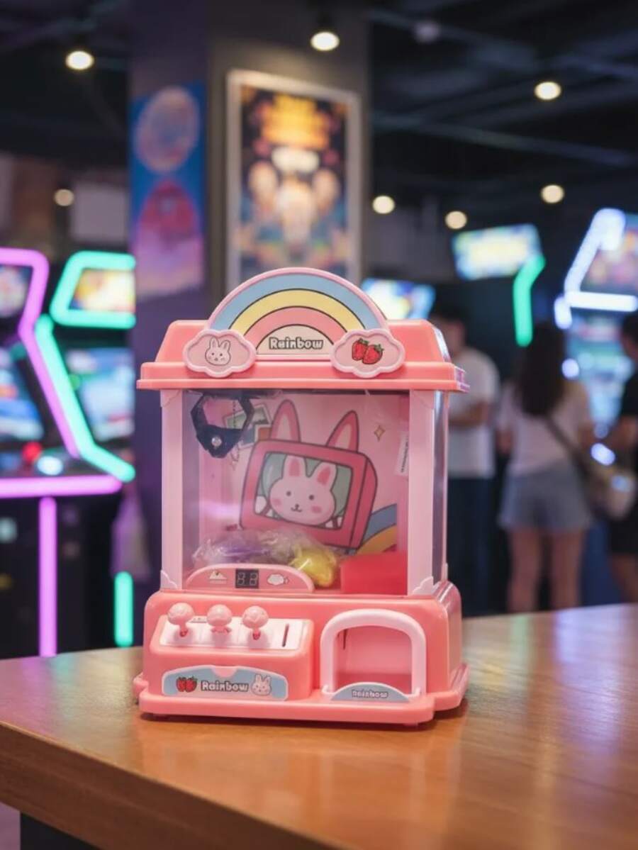 Mini Claw Machine For Kids With Music, Interactive Game With Plush Toys Included - Pink - View 1