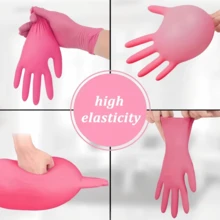 10 Pairs Pink Disposable Non-Slip Nitrile Gloves - Suitable For Waterproof Household Cleaning - 10pcs - View 4