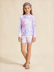 Balabala 2pcs/Set Teenage Girls' Swimwear, UV Protection - Red-purple Hue - View 3