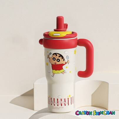 CRAYON SHINCHAN Cốc giữ nhiệt, bình nước có ống hút dễ thương chất lượng cao, thép không gỉ 316, phù hợp cho học sinh, cốc xách tay, quà tặng ngày lễ.