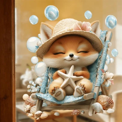 1/5pcs Decorative Glass Decals 3D Beach Animal Fox Duck Shell Pattern Static Cling Window Film For Storefront Home Bathroom Decor Removable Aesthetic Interior Wall Artworks