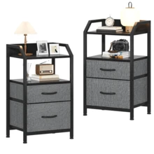 Compact 2-Drawer Fabric Bedside Table With Open Shelf | Metal Frame & Wooden Top, Space-Saving Nightstand For Bedroom/Living Room, Modern Sofa End Table With Storage - Dark Grey - View 8