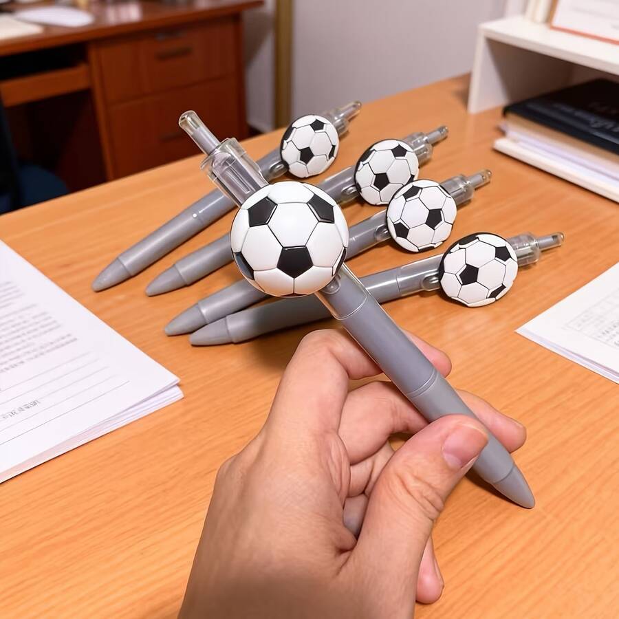 5支装新颖足球造型伸缩圆珠笔，创意文具，学生办公用品 - 彩色 - 查看 1