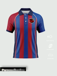 Áo Polo tùy chỉnh lấy cảm hứng từ Barcelona | Logo, tên và số cá nhân hóa | Thiết kế sọc retro thoáng khí, phù hợp cho người hâm mộ và các đội bóng | Vải mềm mại, thoải mái | Quà tặng Ngày Valentine | World Cup 2026 | Trang phục thể thao nam tùy chỉnh - Màu xanh lam - Xem 2