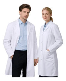 Batas de laboratorio escolares uniforme de enfermera uniforme médico, manga larga blanco con bolsas unisex - Blanco - Ver 12