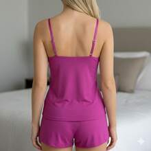Comfortable Baby Doll Pajamas Without Padding, Short Doll With Lace And Liganete Fabric For Women - Rose Red - View 3