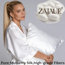 ZAJAUE 100% 真丝枕套 2 件装，呵护秀发和肌肤，双面 19 姆米 6A+ 级桑蚕丝枕套，隐形拉链，柔软顺滑，凉爽舒适，是馈赠亲友的理想之选（不含枕芯） - 奶油白 - 查看 10