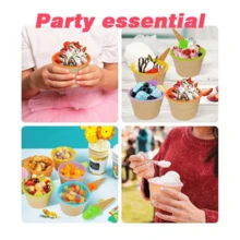 2 Pieces Set (1 Bowl And 1 Spoon) Creative Ice Cream Bowl Set With Stable Base And Spoon | Random Colors (Pink, Blue, Yellow, Green, Orange, Brown) - Suitable For Desserts, Pudding, Italian Ice Cream, Regular Ice Cream - Reusable Party Utensils - Multicolor - View 4