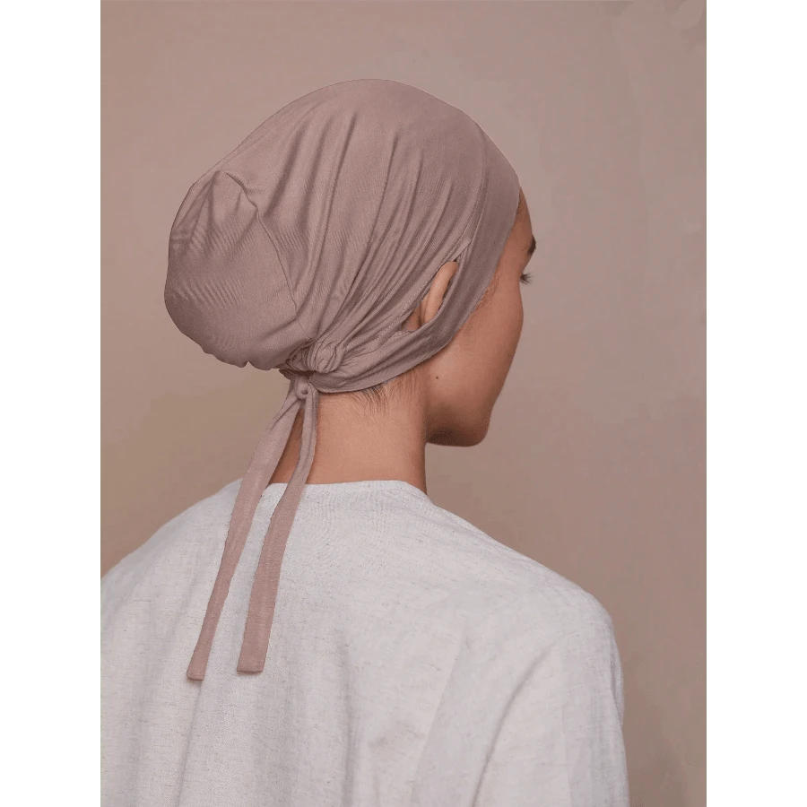 1pc Women Solid Color Silk-Like Rayon Embedded Drawstring Adjustable Headwrap Liner Hijab, Suitable For Daily Wear Abaya Accessories Breathable Under Cap Women Veil - Màu be - Xem 1