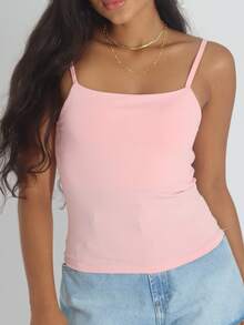 Women's Cropped Top, Suplex Tank Top, Double Lining, Thin Straps, Basic - 淺粉色 - 查看 3