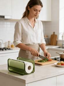 1pc Stain-Free Kitchen Solution: Transparent Countertop Cling Film And Paper Towel Holder - Multicolor - View 3